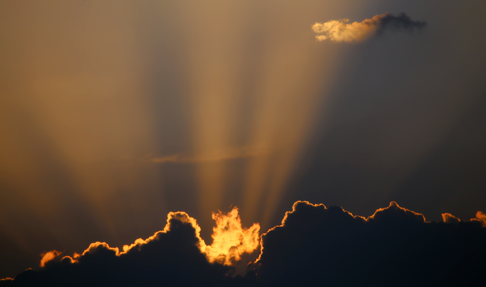 Luglio 2015 - Nel tardo pomeriggio del 29 luglio un fronte freddo ha lambito l’arco alpino attivando alcuni temporali sulla zona del Garda e su Verona. Nella bellissima foto di CarloAlberto Cavedini, i raggi del sole al tramonto illuminano il contorno dei cumuli, regalandoci uno spettacolo di luci ed ombre.